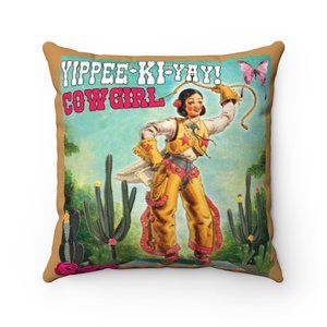 ✨ Western Retro Yippee Ki Yay Cowgirl Throw Pillow